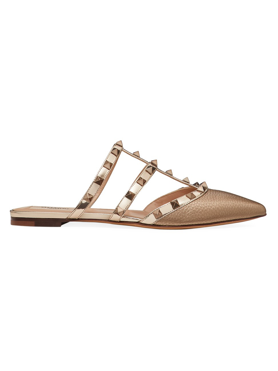 Valentino Women's Valentino Garavani Rockstud Flat Metallic Leather Mules - Skin - Size 9 | Saks Fifth Avenue