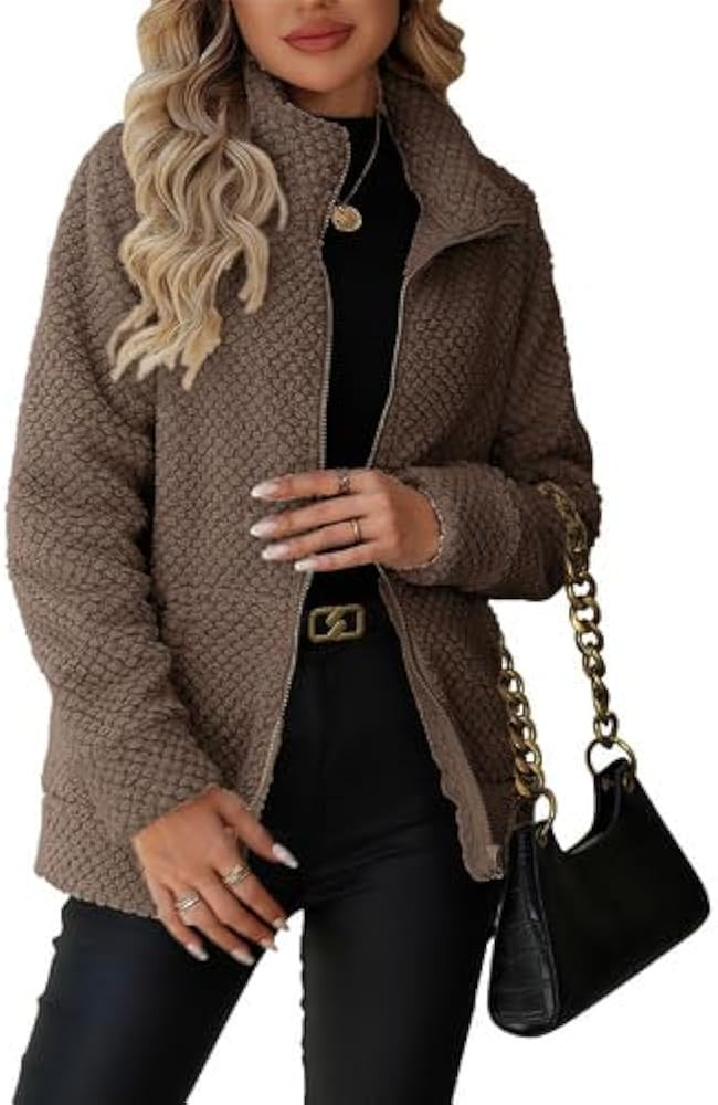 Women's Full Zip Stand Collar Fleece Sherpa Jacket with Pockets (S-5XL) | Amazon (CA)