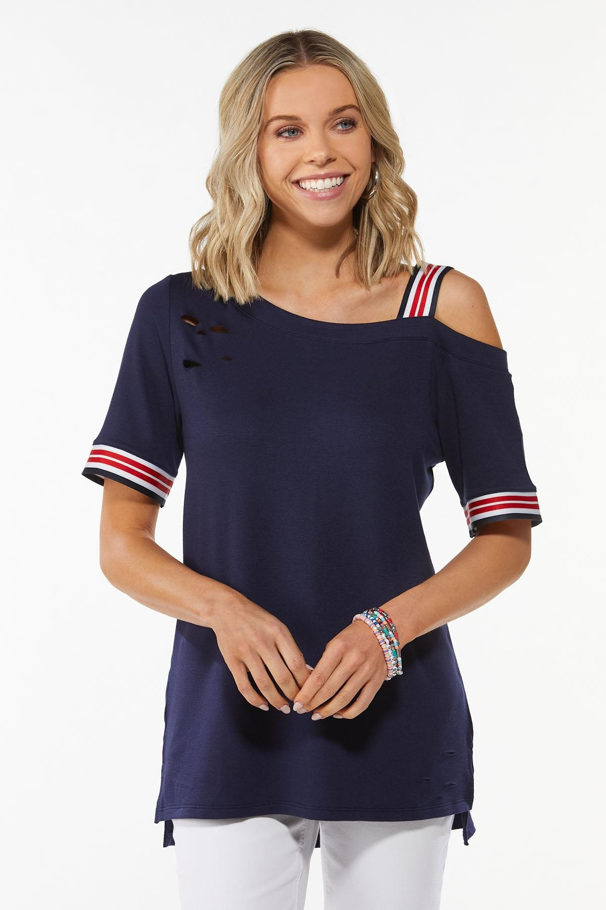 Distressed One Shoulder Top | Cato Fashions