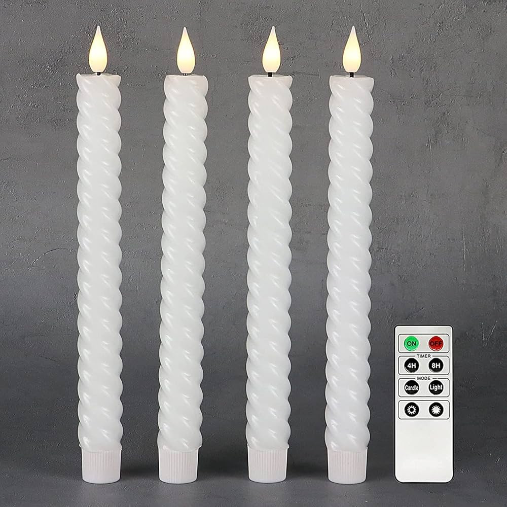 Rhytsing 10" White Flameless Twist Taper Candles with Timer, Battery Operated Spiral Candlesticks, W | Amazon (US)