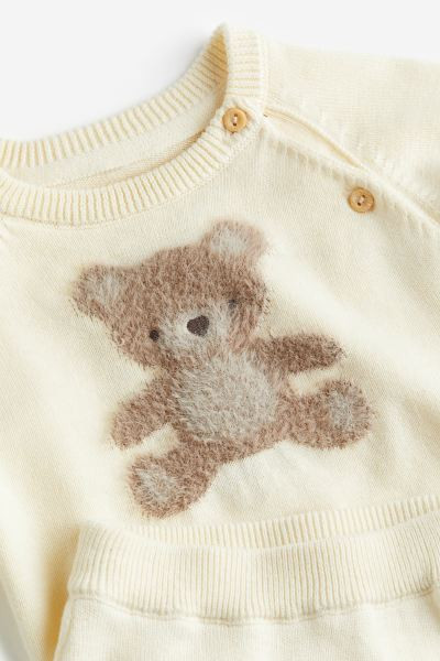 2-piece knitted cotton set - Light yellow/Bear - Kids | H&M GB | H&M (UK, MY, IN, SG, PH, TW, HK)