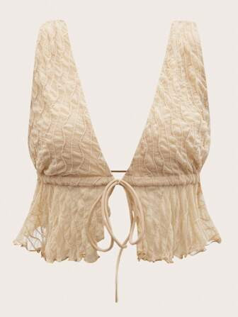 SHEIN ICON Solid Color Tie-up Crop Top | SHEIN