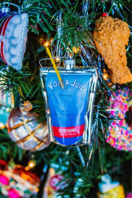Food ornament of the day: vodka juice caprisun ornament. Juice pouch ornament, juice box ornament, food Christmas ornament, food themed Christmas tree

#LTKHoliday #LTKhome #LTKfindsunder50