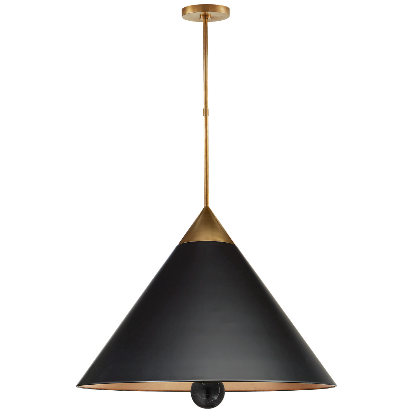 Cleo Large Pendant in Antique-Burnished Brass and Black Marble with Black Shade with Gild Interior | Visual Comfort