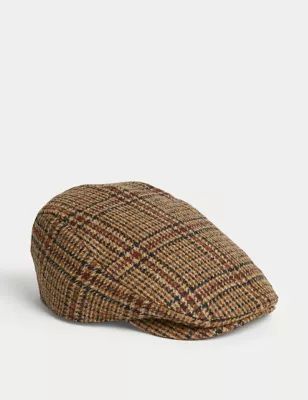 Pure Wool Checked Flat Cap with Stormwear&trade; | Marks and Spencer US