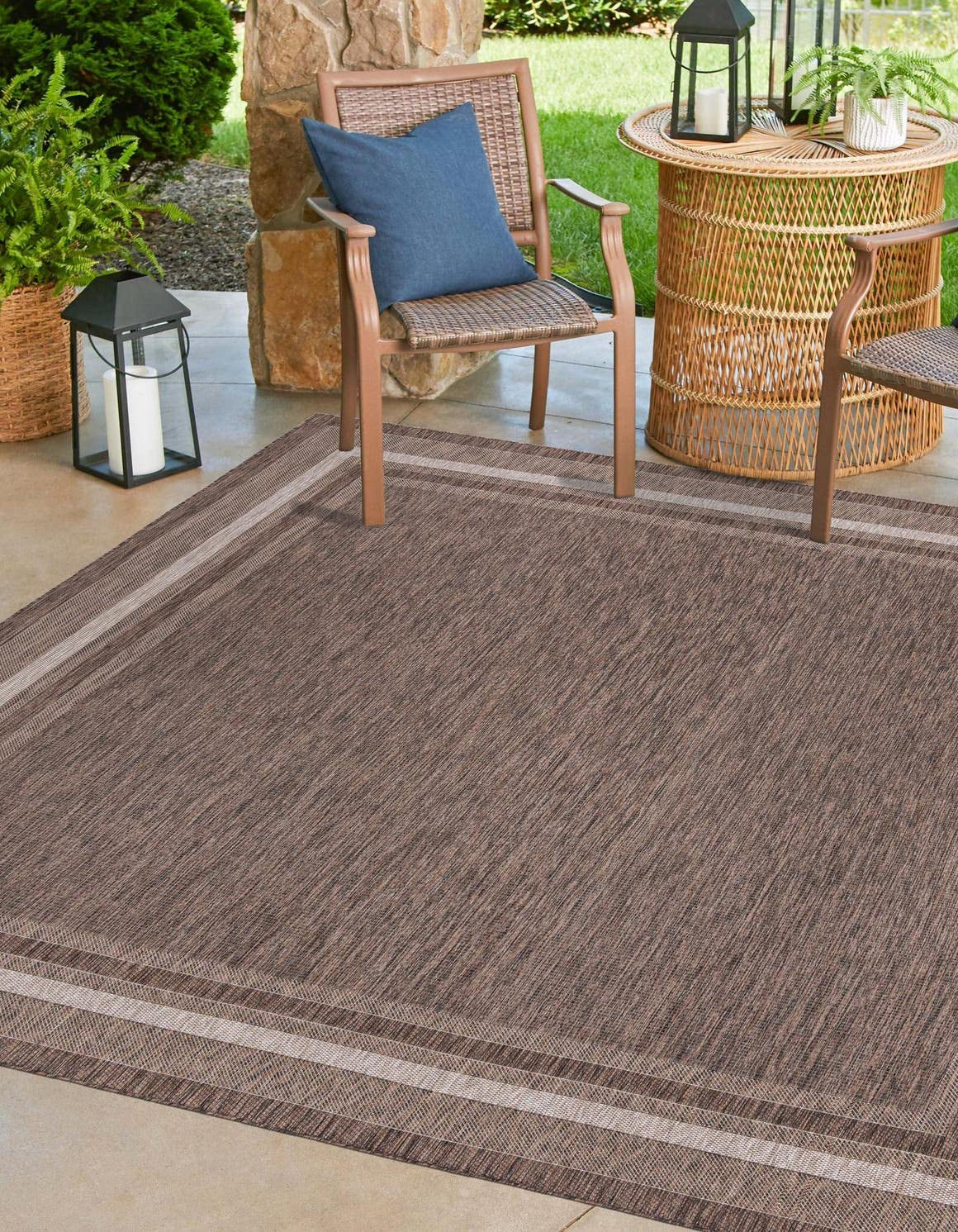 Unique Loom Outdoor Border Collection Area Rug - Soft Border (10' Square Blue/Ivory) | Amazon (US)