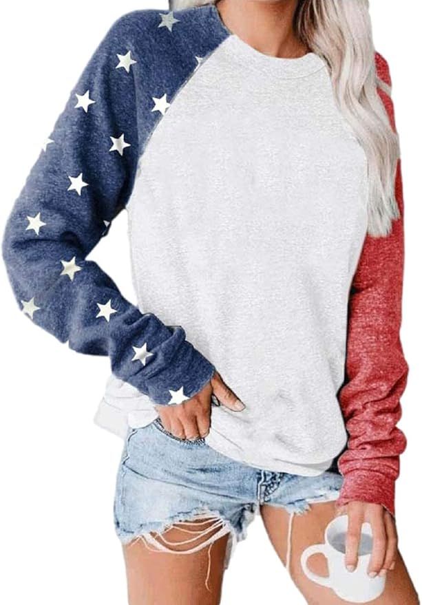 BKTOPS Womens Crew Neck Long Sleeve Sweatshirts Casual Loose Fit Pullovers Tops Tee Shirts | Amazon (US)