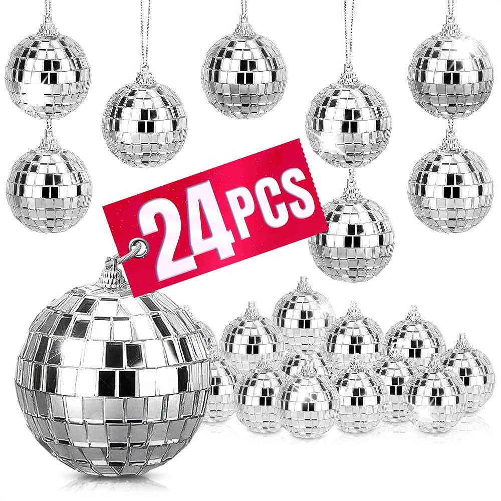 24 Pcs Mini Disco Ball Ornaments for Christmas Tree - 1.97 inch Hanging Disco Ball Party Decorati... | Amazon (US)