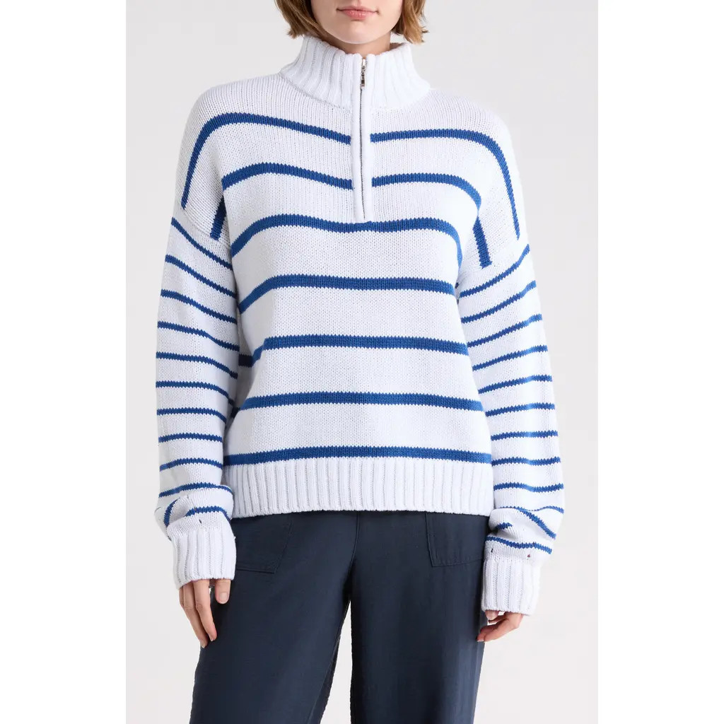Splendid Cotton Blend Quarter Zip Sweater in White/Mineral Blue at Nordstrom Rack, Size X-Small | Nordstrom Rack