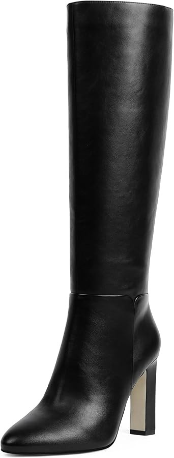 Women Knee High Boots Almond Toe Chunky Block High Heel Side Zipper Long Boots for Women | Amazon (US)
