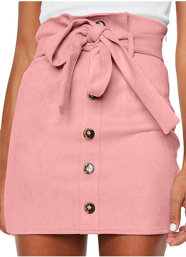 Ofenbuy Womens Faux Suede Skirts Paperbag High Waisted Button Front A Line Casual Fall Mini Skirt... | Amazon (US)
