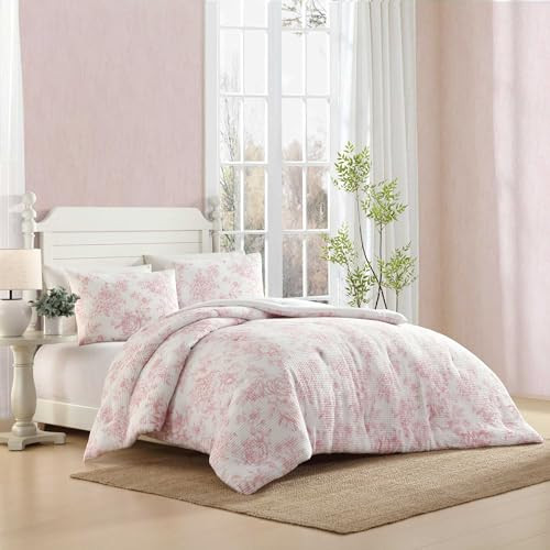 Laura Ashley - Comforter Set, Soft Poly Waffle Textured Bedding with Matching Sham, Delicate Floral Design (Delphine Pastel Pink, Twin) | Amazon (US)