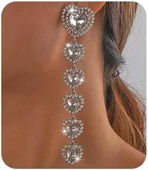 Jumwrit Long Rhinestone Heart Earrings Interlocking Heart Drop Dangle Earrings Cute Love Heart St... | Amazon (US)
