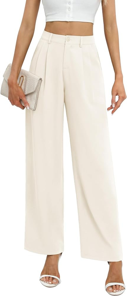 Feiersi Women's Business Work Trousers High Waisted Wide Leg Pants Long Straight Suit Pants with ... | Amazon (US)