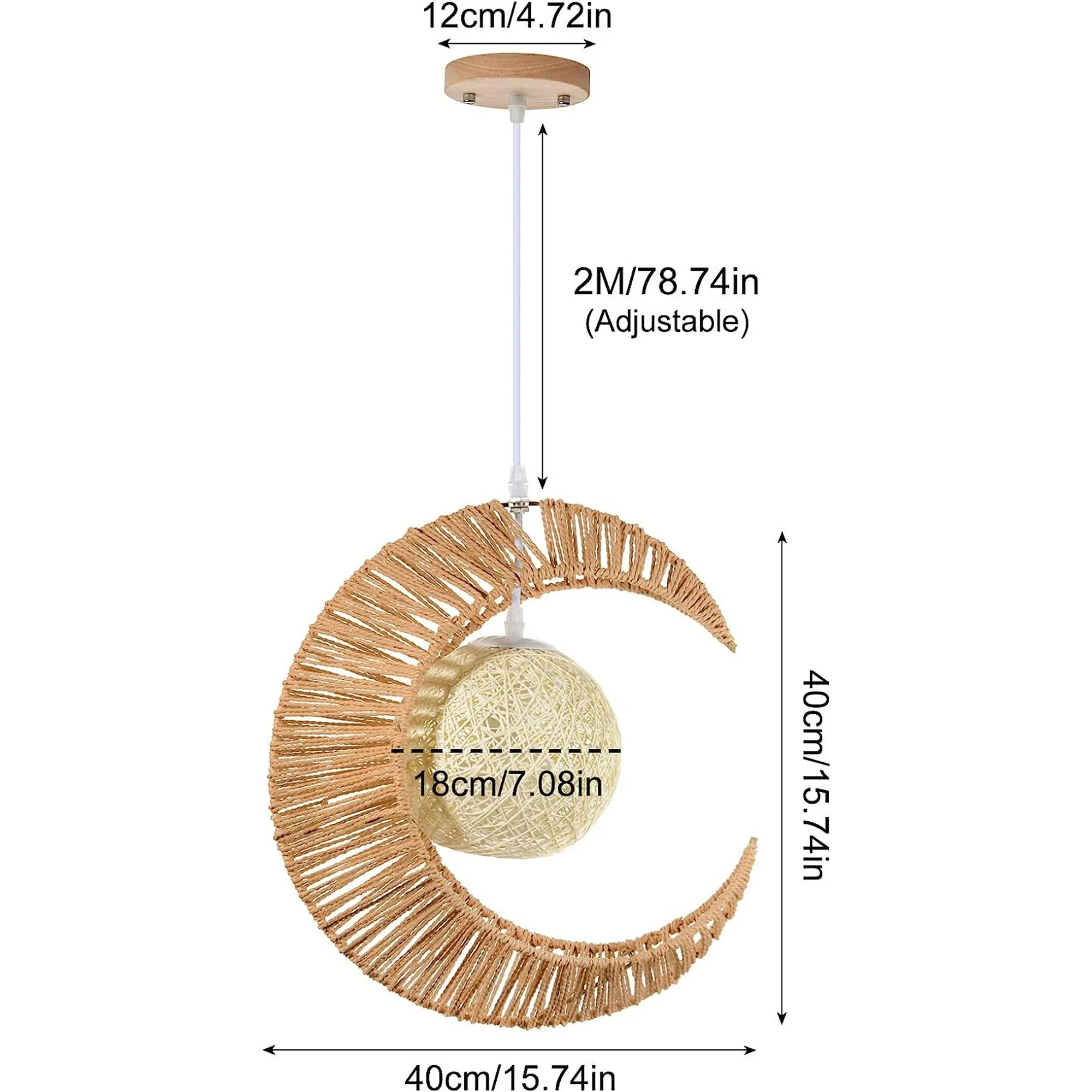 Arturesthome Modern Moon Shape Pendant Lamp Hand Woven Chandelier Ceiling Light Wicker Pendant Li... | Walmart (US)