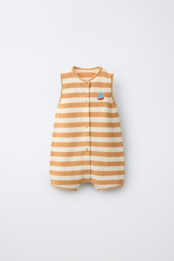 STRIPED KNIT ROMPER WITH EMBROIDERED BOAT | Zara US