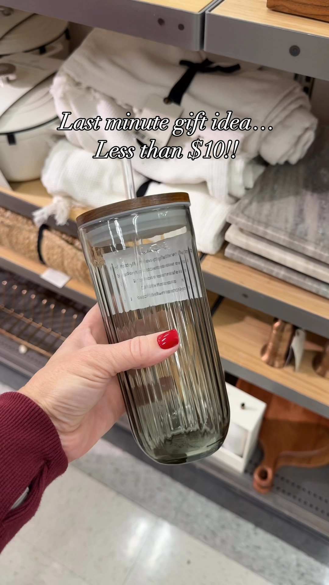 This Hearth & Hand glass tumbler with the wooden lid & straw would make an awesome last minute gift idea…only $10! I have one of these and it’s my favorite cup for cold brew coffee! 

My store had several of this color in stock but it also comes in a few other colors now. Check to see if you can get pickup so you don’t have to fight the last minute crowds! 😅

#LTKGiftGuide #LTKHome #LTKSeasonal
