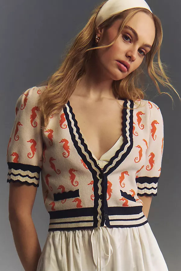 Maeve Short-Sleeve V-Neck Cardigan Sweater | Anthropologie (US)