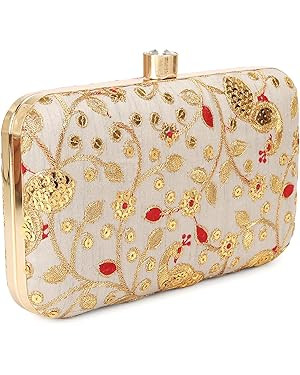 LONGING TO BUY Hand Crafted Designer Box Clutch - Zari Embroidery For Women | Amazon (US)