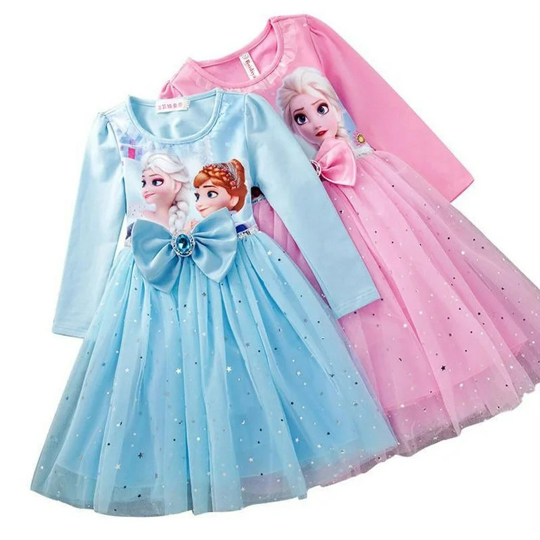Greggl Kids Girls Long Sleeve Dresses Cartoon Frozen Elsa Princess Cosplay Costume Wedding Party ... | Walmart (US)
