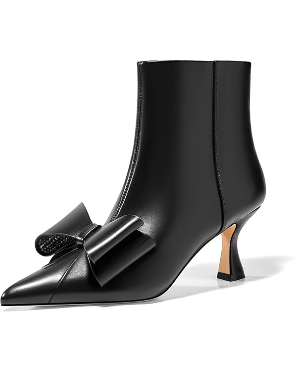 Coutgo Womens Low Kitten Heel Ankle Boots Rhinestone Bow Pointed Toe Side Zipper Dress Fall Booti... | Amazon (US)