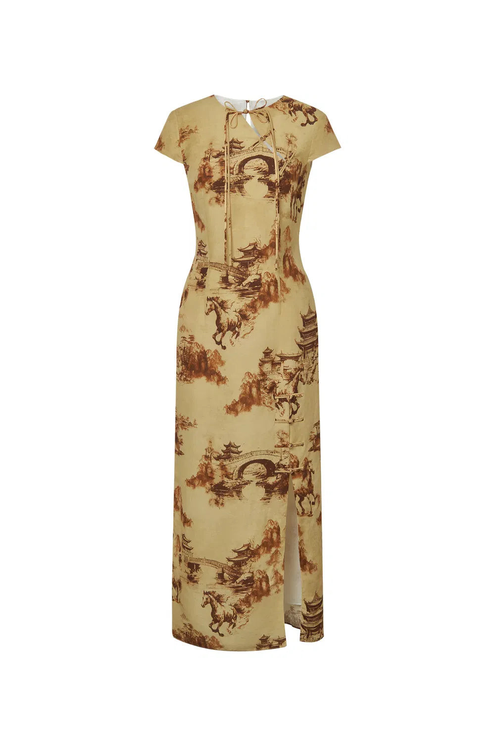 Tansya Oriental Print Qipao Dress in Viscose Blend | Fabrique