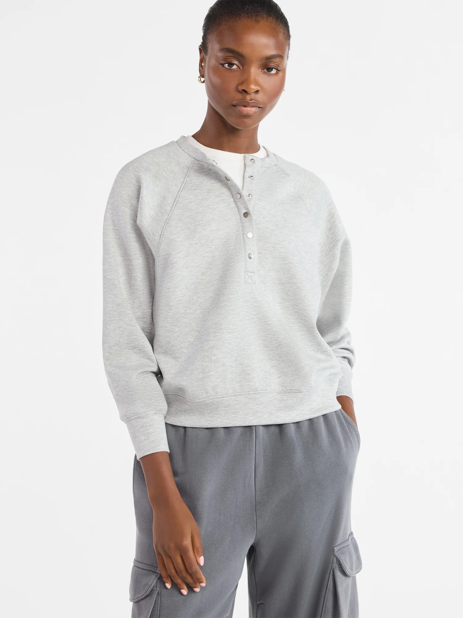 Scoop Women’s New Scubaknit Raglan Henley Top, Sizes XS-XXL | Walmart (US)