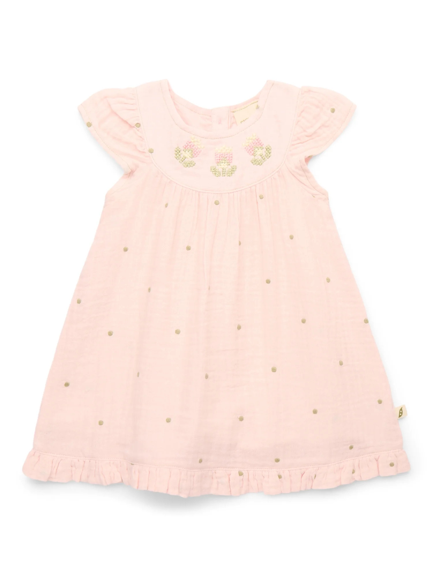 easy-peasy Baby Girls Organic Cotton Gauze Embroidered Flutter Dress, Sizes 0-24M | Walmart (US)