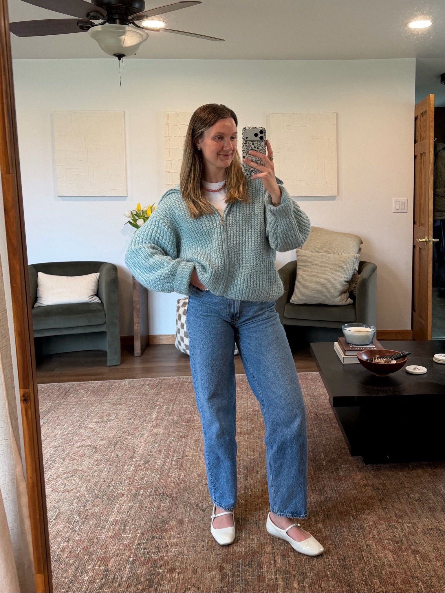 My favorite H&M zip cardigan sweater is back in more colors!! Wearing size small in this shade, but do have size medium for a more oversized look 

Casual spring outfit, white flats, blue sweater, beaded necklace, spring style, weekend outfit

#LTKWorkwear #LTKootd