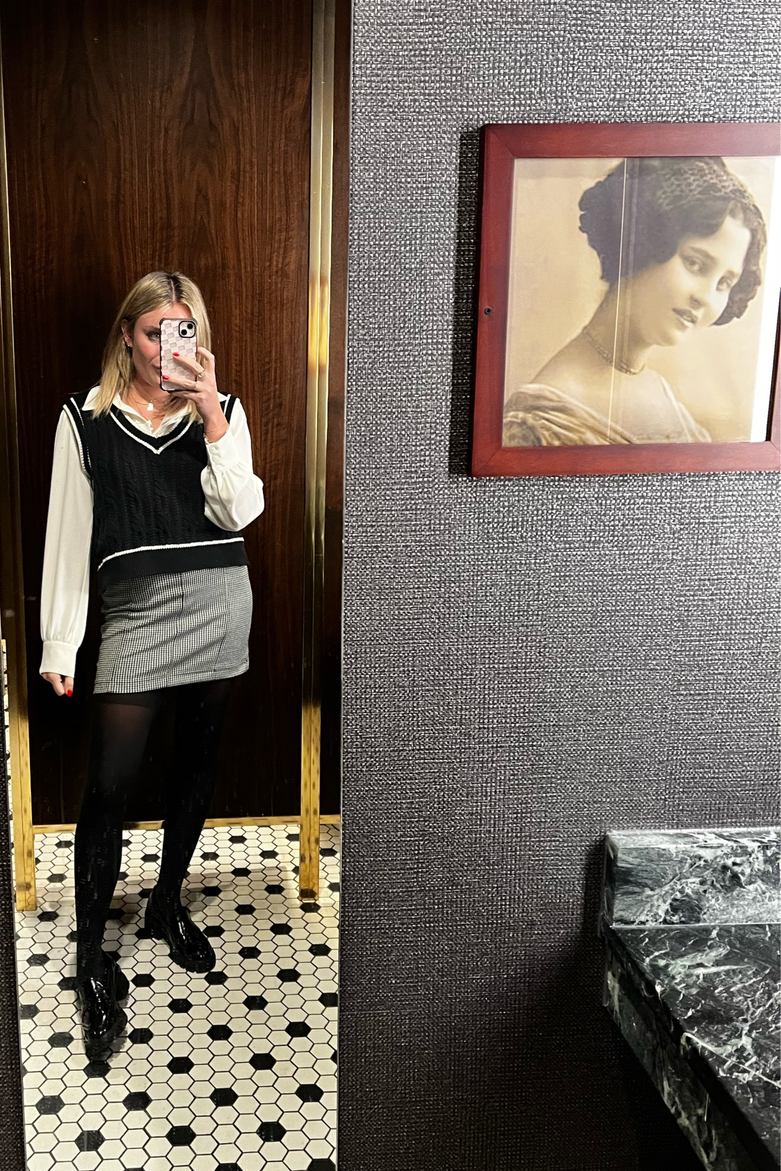 work fit slay! ✨✨🤍🤍
Shirt is vintage and skirt is dry goods a few years ago - linked some similar options 
Vest is small, tights are small, shoes are 8.5

#LTKHoliday #LTKworkwear #LTKSeasonal