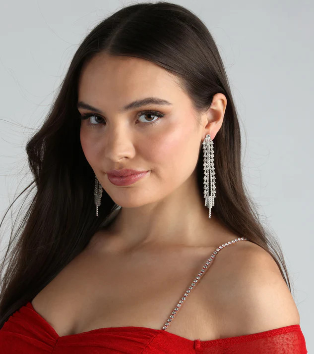 Luxe Statement Rhinestone Fringe Earrings | Windsor Stores