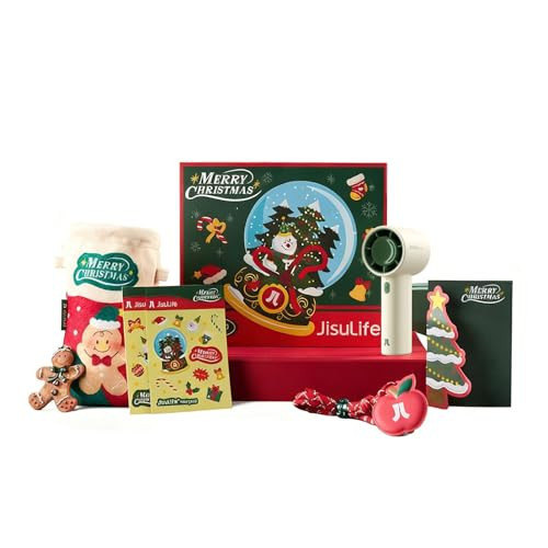 JISULIFE Portable Handheld Fan - Christmas Festivities Gift, 4000mAh Mini Rechargeable Fan with Neck Strap, Stickers, Christmas Stockings, Ideal for Travel, Camping. Gift for Women, Men, Kids (Beige) | Amazon (US)