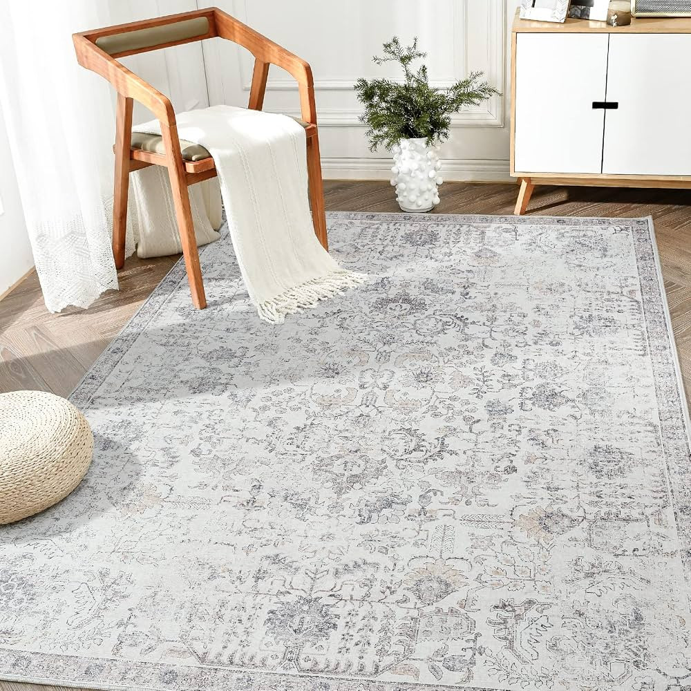 jinchan Area Rug 4x6 Washable Rug Vintage Rug Indoor Thin Rug Gray Retro Accent Rug Distressed Ca... | Amazon (US)