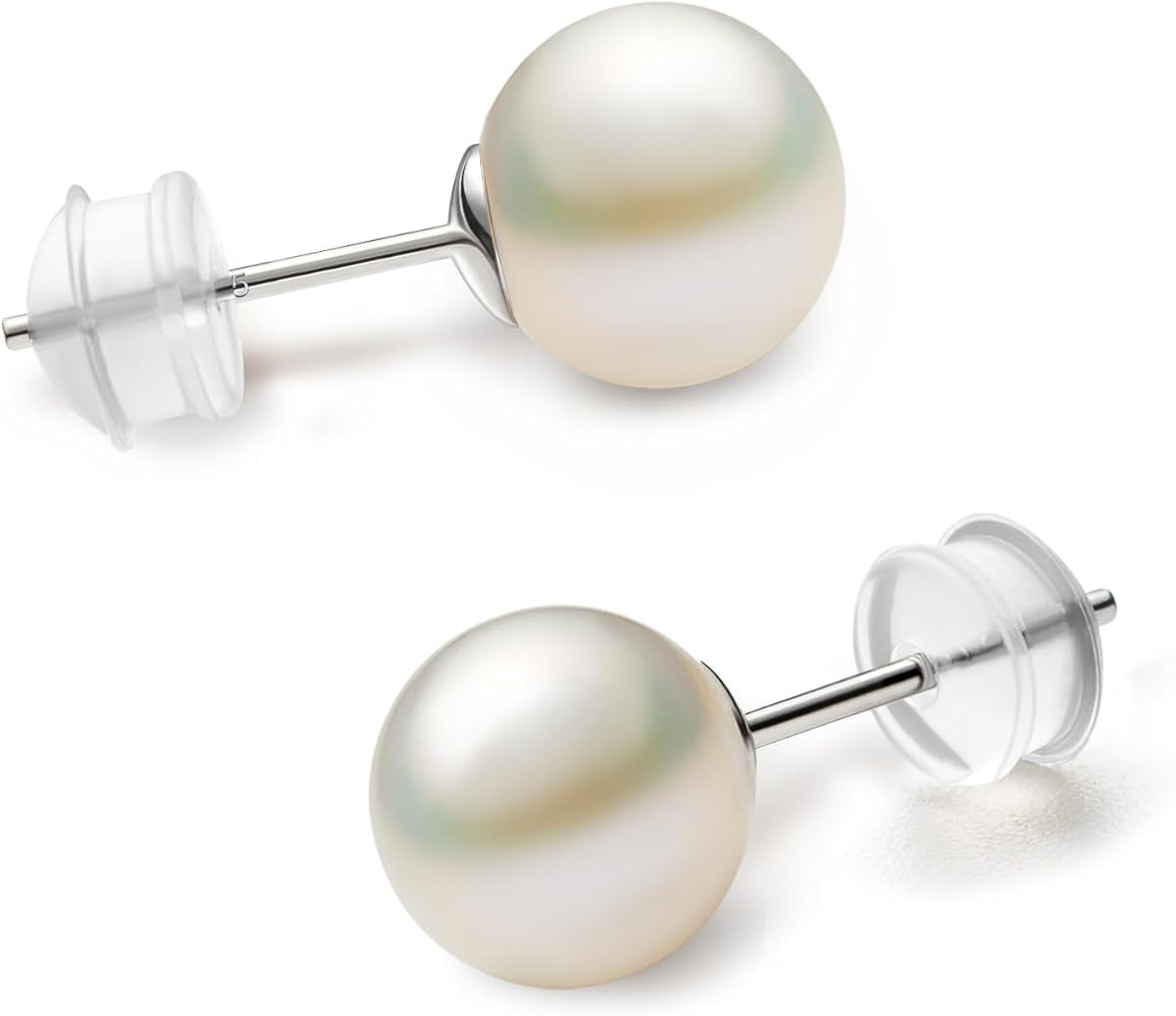 NORBU S925, AAAA+ Round Freshwater Stud Pearl Earrings for Women, Timeless Elegant Gifts for Her ... | Amazon (US)