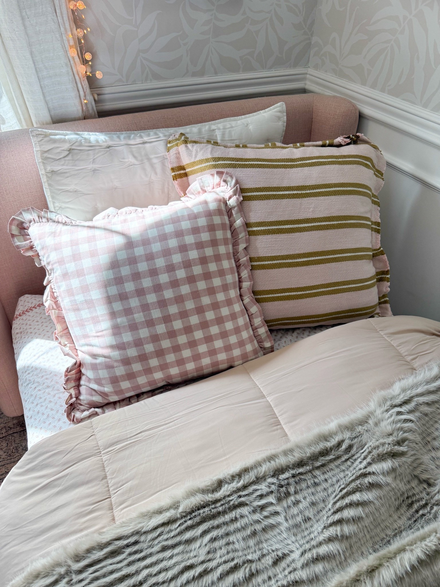 A few cozy layers make such a difference this time of year. I love the mix of soft pink gingham, warm stripes, and the faux fur throw for a bed that feels playful but still elevated for fall.

fall bedding, girls bedroom decor, layered bedding, gingham pillow, striped throw pillow, faux fur blanket, cozy bedroom decor, fall bedroom ideas, pink bedroom, kids bedding, bedroom styling, girlonthehudson

#LTKSeasonal #LTKHome #LTKKids