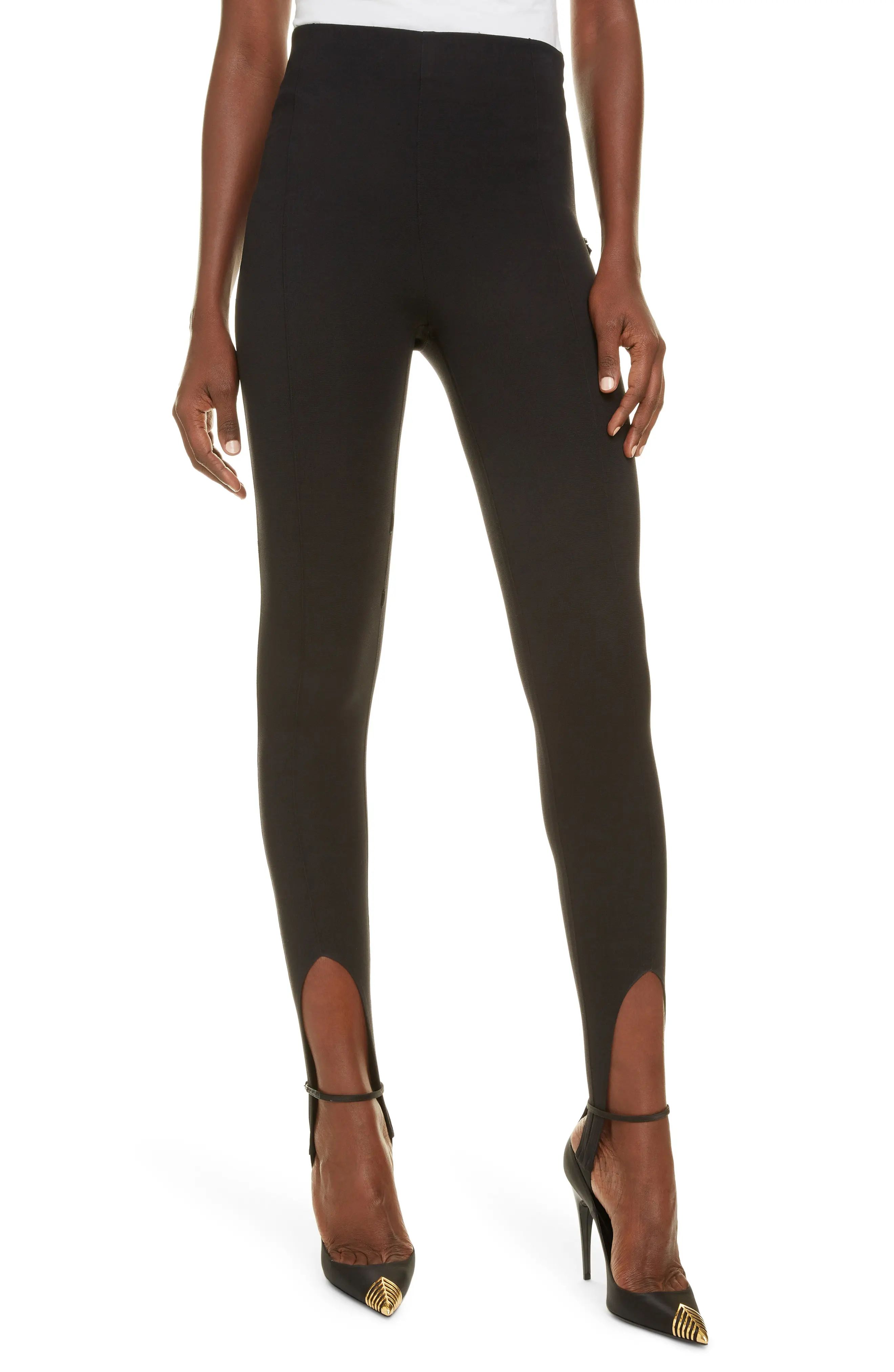 Women's Saint Laurent Compact Jersey Stirrup Leggings, Size 14 US - Black | Nordstrom