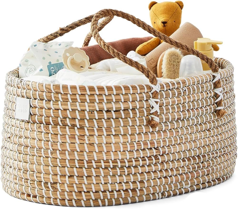 BEBE BASK Baby Diaper Caddy Organizer - Handmade Organic Seagrass - Luxury Diaper Caddy Basket - ... | Amazon (US)