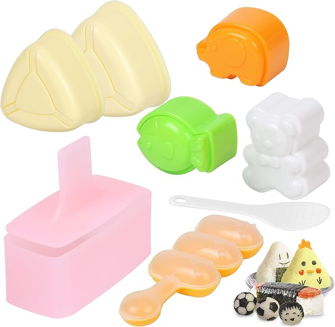 Ajerg Onigiri Mold, 8 Pack Rice Mold Musubi Maker Kit, Spam Musubi Maker Press, Rice Ball Mold Shake | Amazon (US)