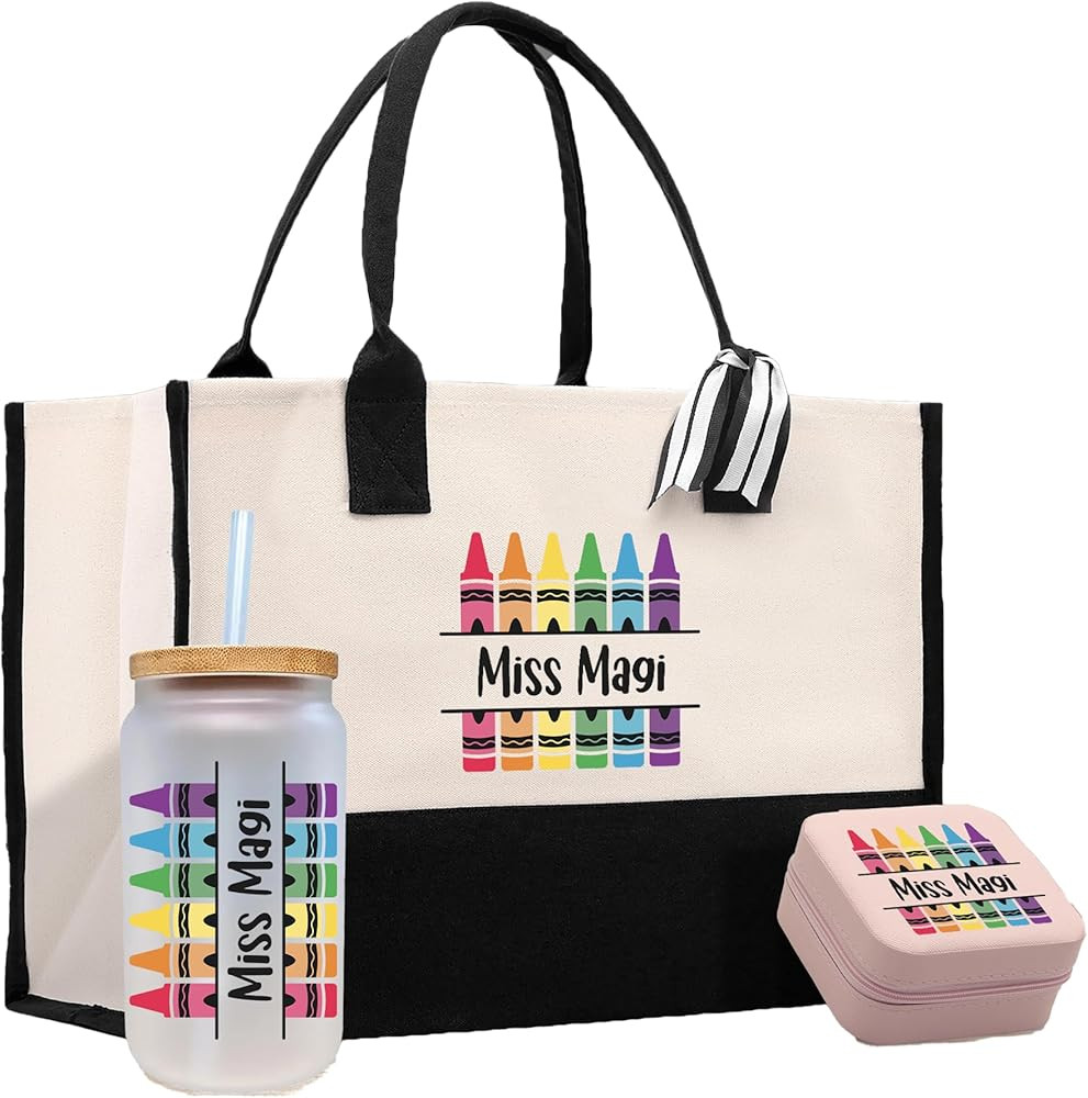 VANESSA ROSELLA Personalized Teacher Tote Bag – Custom Cotton Canvas Teacher Gift with Name, Te... | Amazon (US)