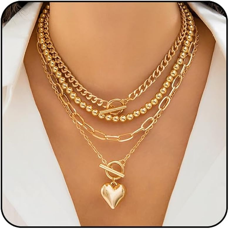 Otxas Layered Gold Necklace for Women Non Tarnish Chunky Gold Necklace Stack for Women Paperclip ... | Amazon (US)