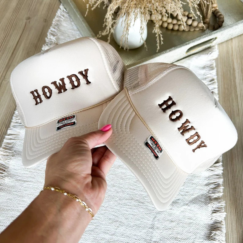Light Tan Howdy Embroidered Hat for Western Wear, Western Cowgirl Trucker Hat for Women, Bachelor... | Etsy (US)