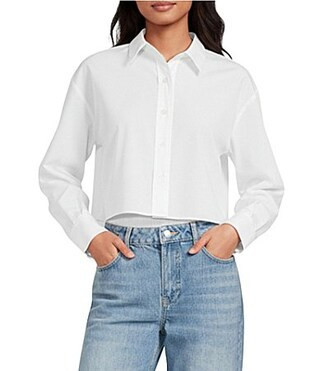 Gianni Bini Evelyn Long Sleeve Button Front Cotton Blend Blouse - S | Dillard's