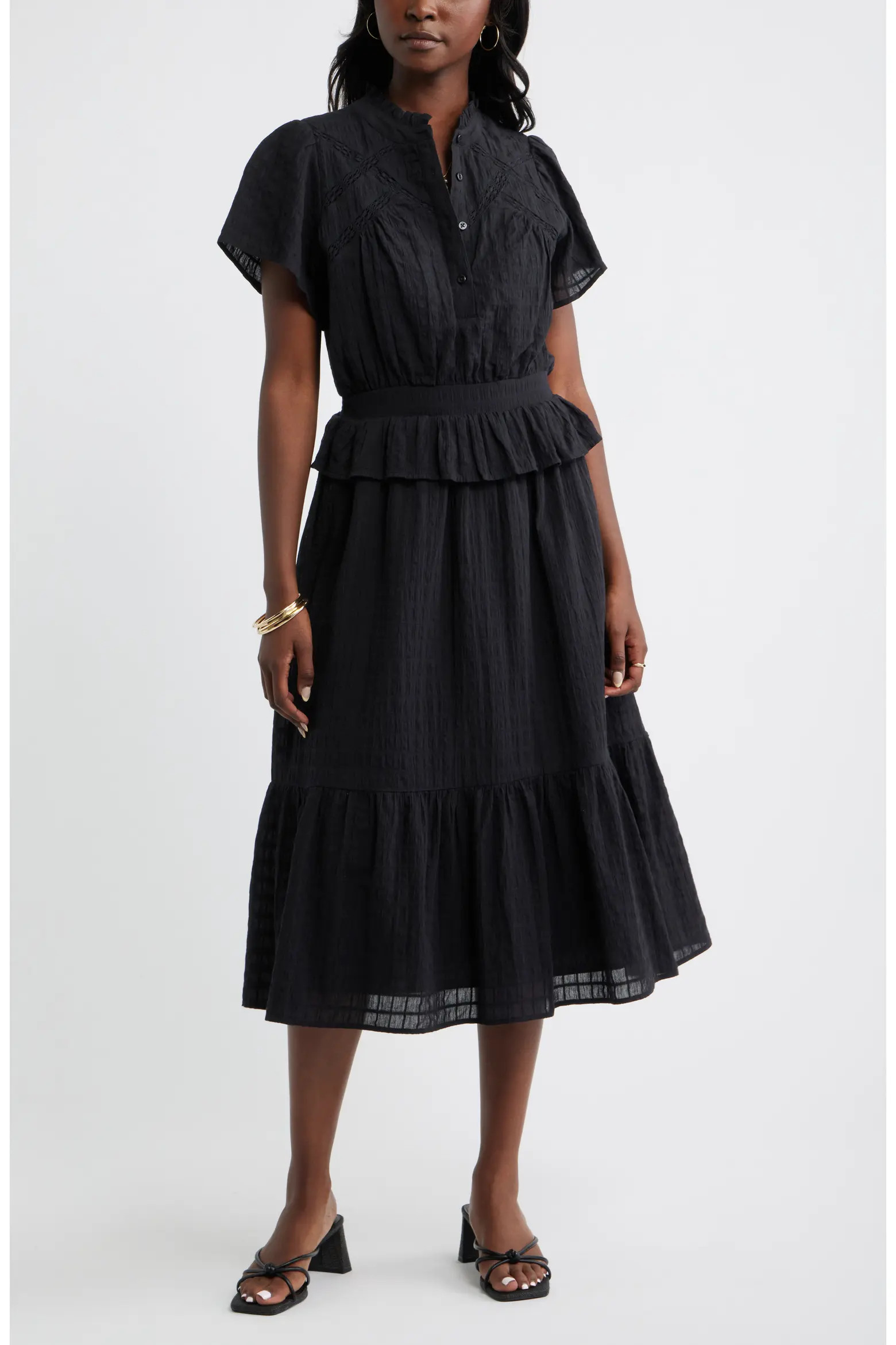 Lace Trim Peplum Midi Dress (Women) | Nordstrom | Nordstrom