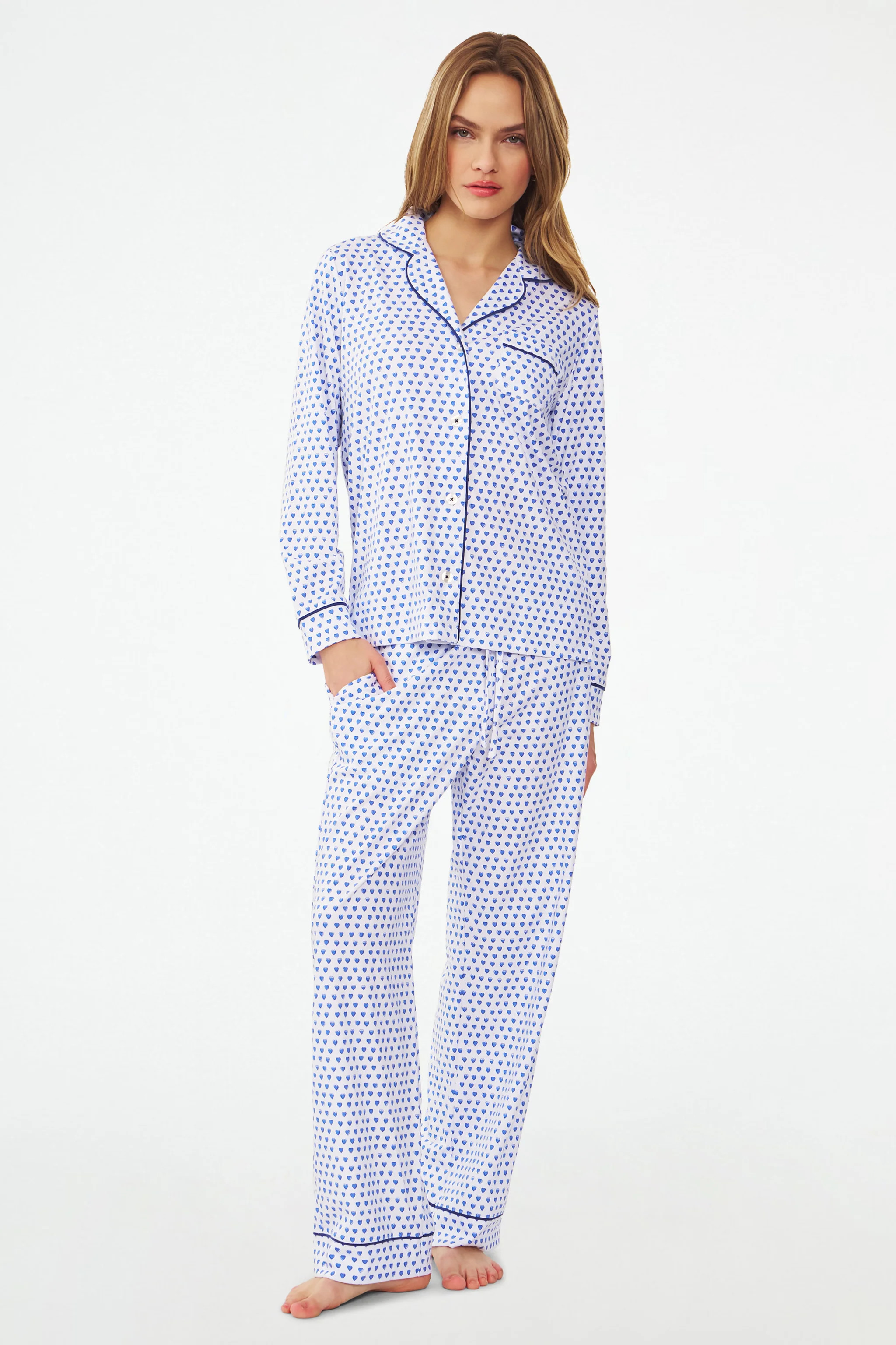 Hearts Long Sleeve Polo Pajamas | Roller Rabbit | Roller Rabbit