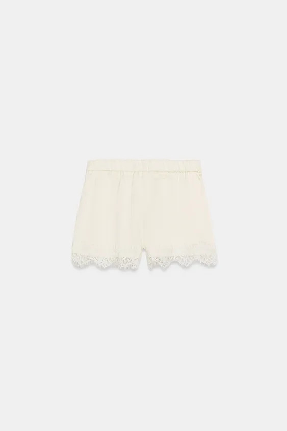 LACE TRIM SATIN SHORTS | Zara US