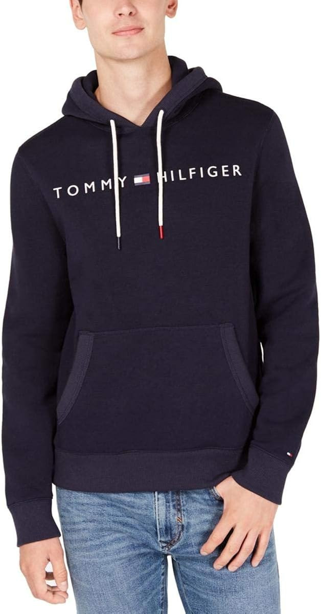 Tommy Hilfiger Men's Long Sleeve Fleece Logo Pullover Hoodie Sweatshirt | Amazon (US)
