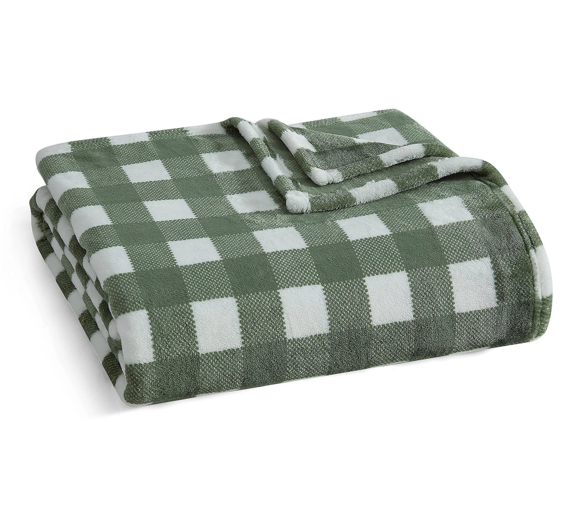 Martha Stewart Madison Gingham Green Plush 60""X 70"" Throw | QVC