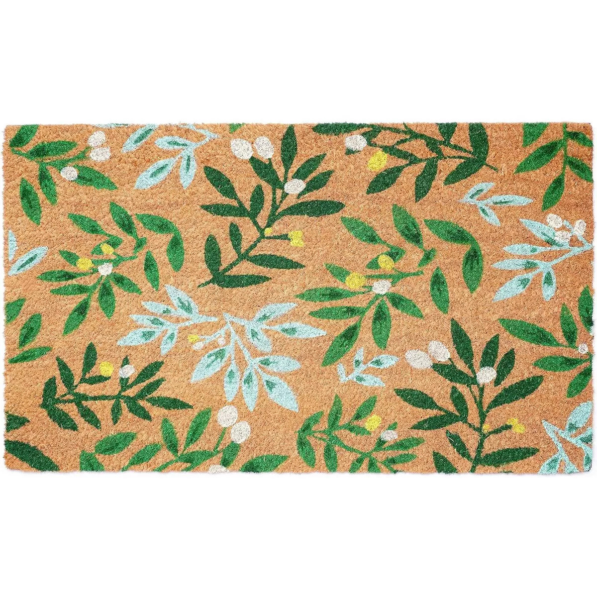 HomeRoots 17" X 29" Natural and Green Coir Botanical Leaves Outdoor Door Mat | Target