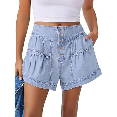 ANRABESS Women's Denim Shorts Summer Baggy High Waisted Flowy Wide Leg Butto… | Amazon (US)