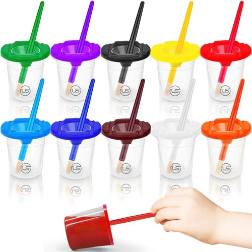 Paint Cups with Lids for Kids – 10 Paint Containers with Lids, 10 Toddler Paints Brushes – Toddler Art Supplies No Spill Painting Cups | Amazon (US)